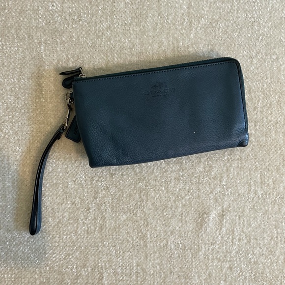 Coach pebble leather wrist wallet double pocket zipper - Picture 2 of 6